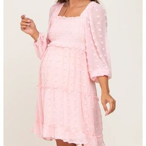Pinkblush Maternity Pink Long Sleeve Sundress with Square Neck